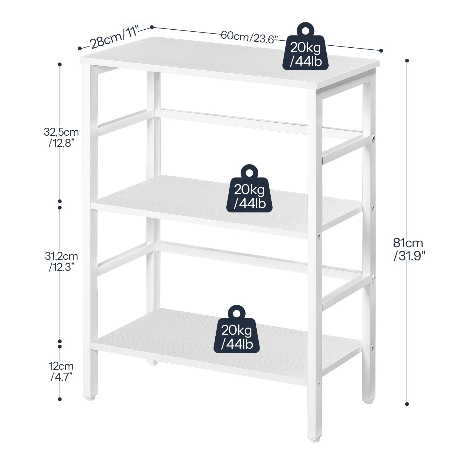 HOOBRO Estantería de Escalera, Estantería para Discos, Librería de 3 Estantes, Estantería para Plantas, Estructura Metálica, Sala de Estar, Dormitorio, Blanco EWT86CJ01G1