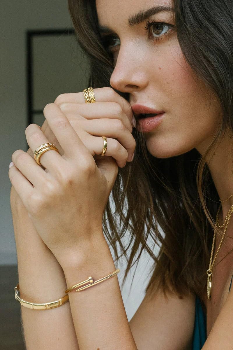 POTESSA 18K Gold Plated Cuff Bracelets Adjustable Dainty Bangle Handemade Jewelry for Women