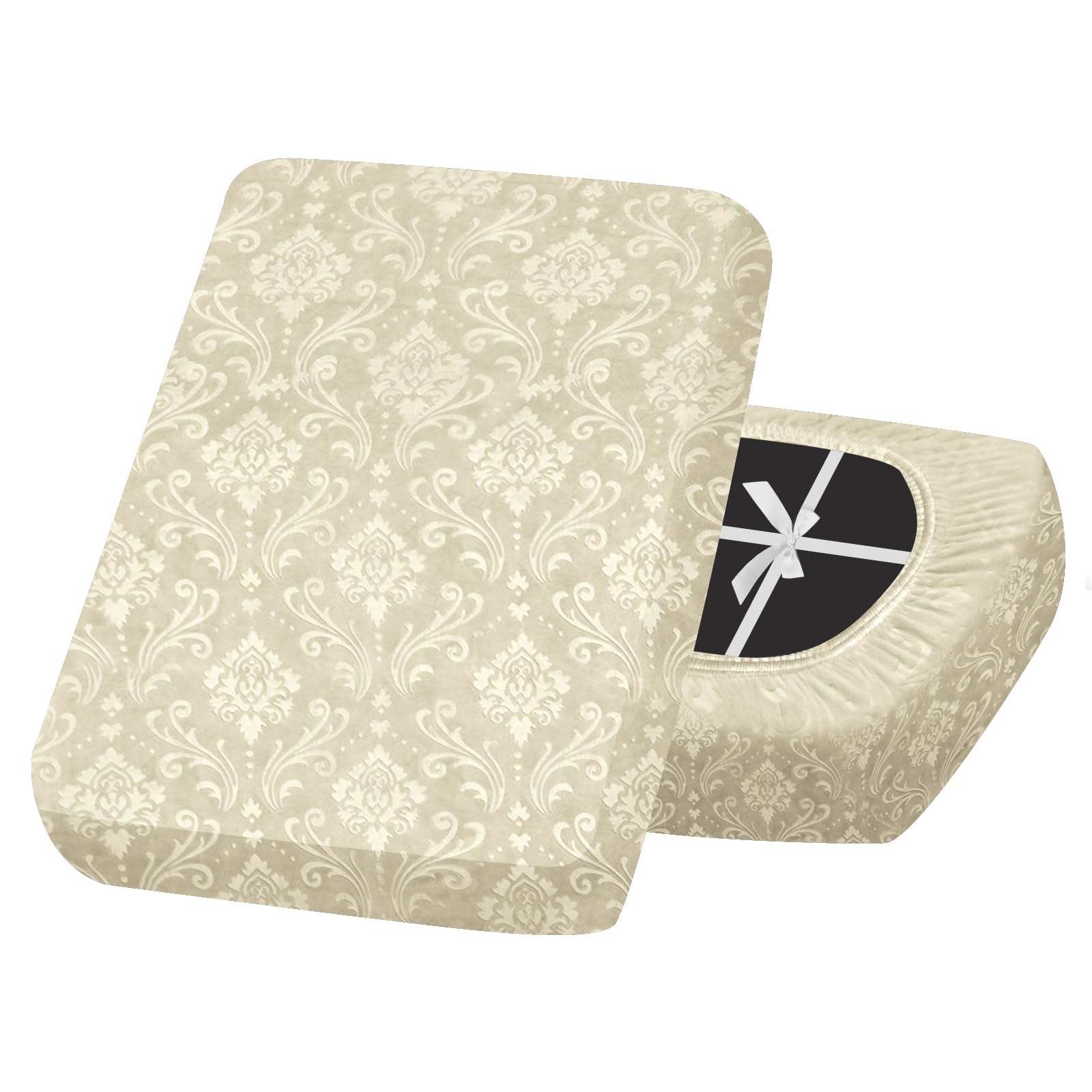 SYLC Sofa Seat Cover Velvet Embossed, Non Slip Stretch Sofa Cushion Covers with 4-ties, Fitted Sofa Cover for Settee/Couch/Caravan/Motorhome (Cream,1pc Large 4-seat)