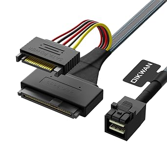 Internal 12G Mini SAS HD to U.2 / SFF-8643 to SFF-8639 Cable 0.5m with 15Pin SATA Power for U.2 SSD