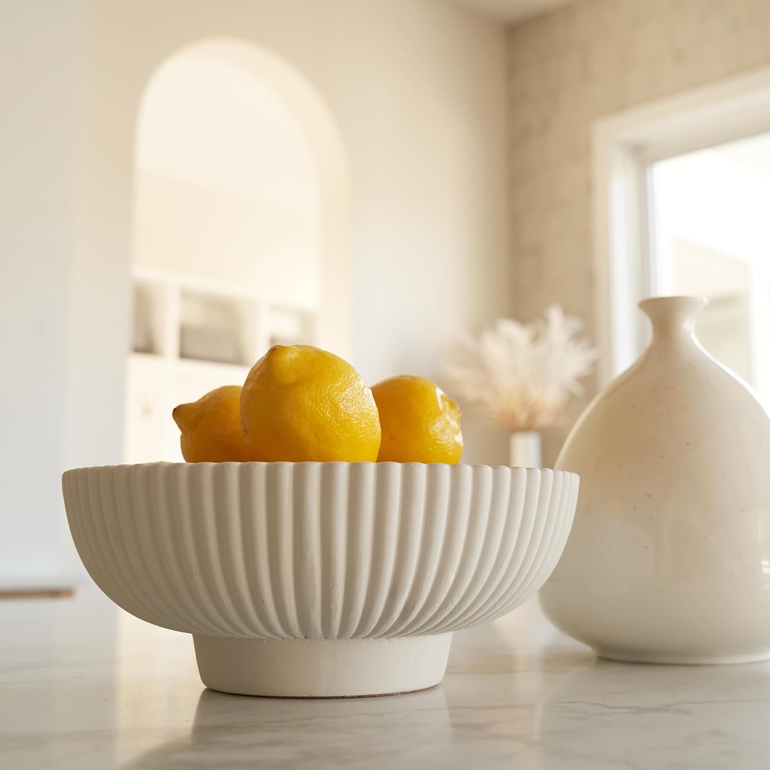 Decorative Concrete Fruit Bowl For Kitchen Counter Or Table Decor – Premium Quality Large Key Bowl Elevates Your Modern/Farmhouse Home Decoration, Showcasing Fruit or Seasonal Centerpieces in Style