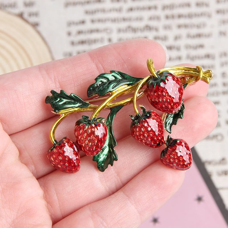 Opexicos 2Pcs Red Enamel Strawberry Brooches and Cute Red Pomegranate Brooch Autumn Fruit Pin Enamel Brooches - Image 3