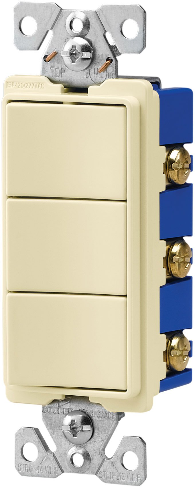 Eaton 7729A-SP 15-Amp 3-Way 120-Volt Decorator Heavy Duty Grade Three Single-Pole Combination Switches, Almond