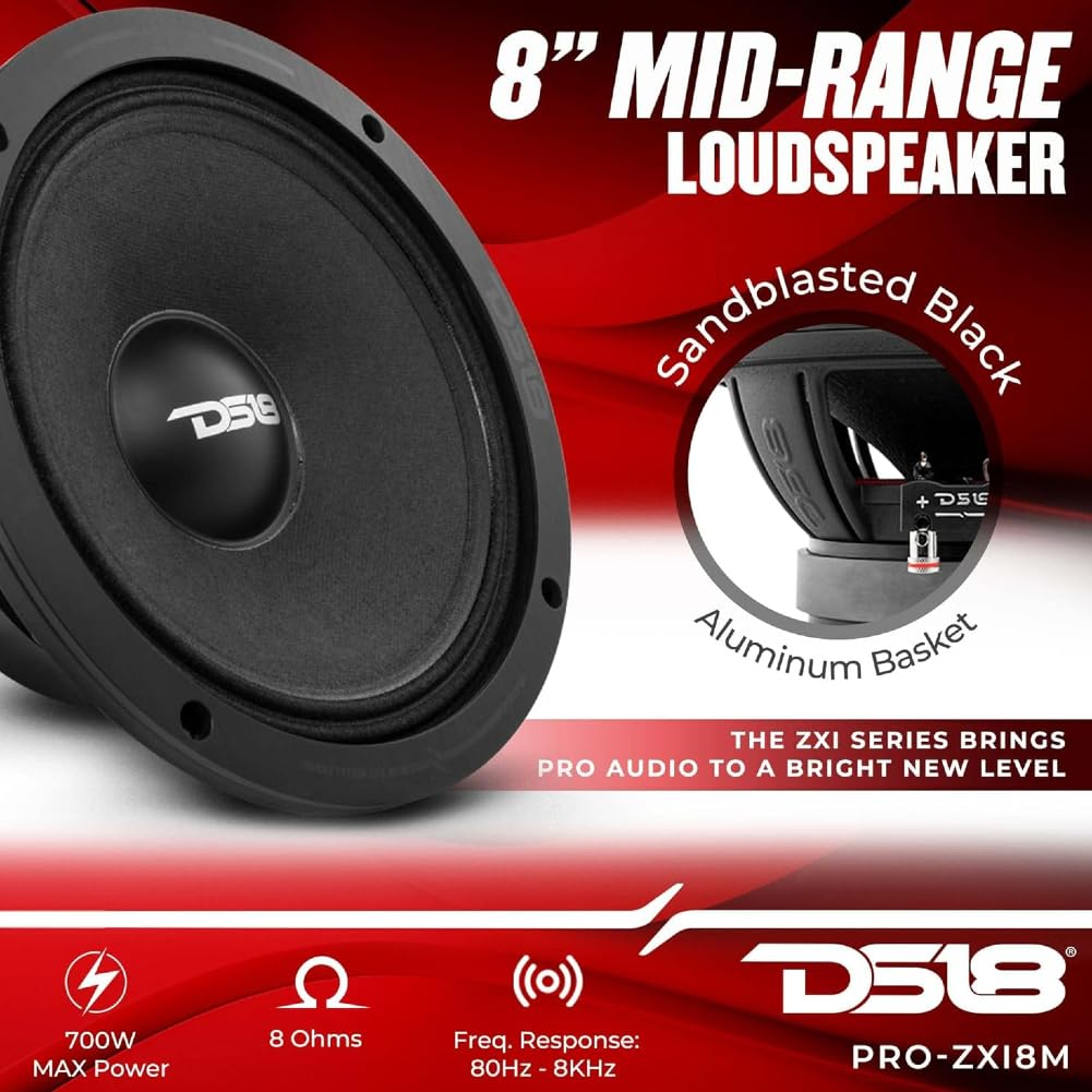 KIT SET PER DS 18 PRO-ZXi8M 1 midrange altoparlante da 20 cm 200 mm 8" di diametro, 350 watt rms 700 watt max, 8 ohm, sensibilità 99 db spl, feste, per casa, 1 pezzo + adesivo omaggio