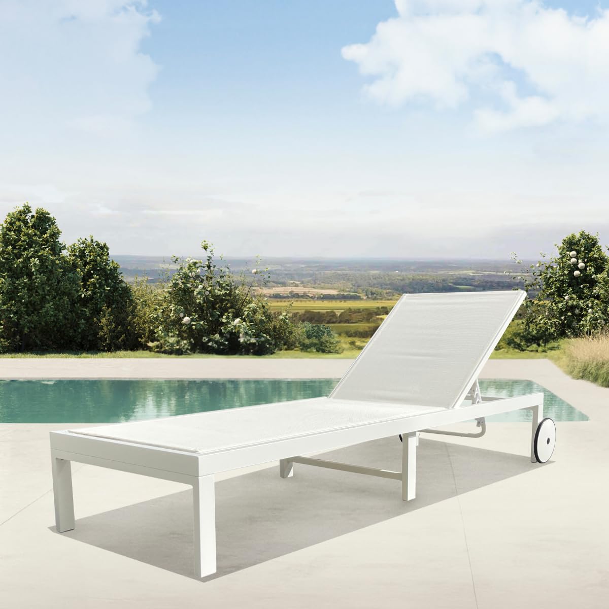 MOMMA HOME Tumbona Jardin Exterior - Reclinable 5 Posiciones, para Piscina y jardín, Ruedas de Aluminio, Textilene Tumbona Plegable, 196x65x30,5/83 cm (Blanco)