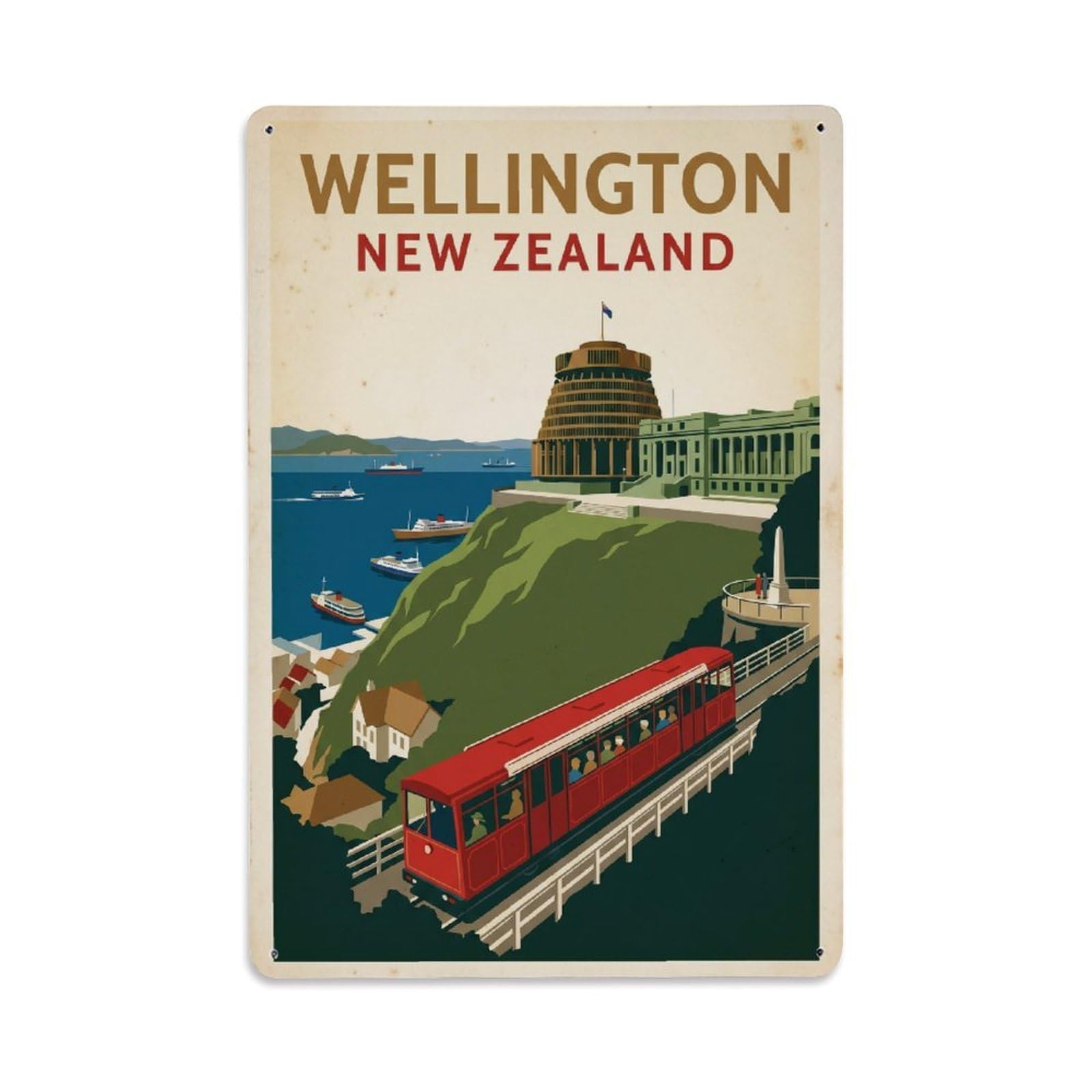 Metal Tin Sign Vintage Travel New Zealand Wellington