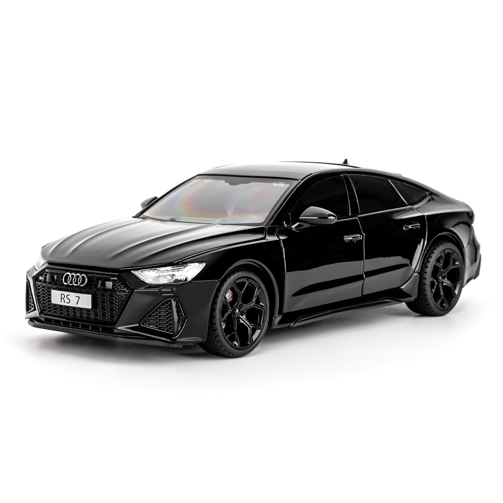 imtfzct 1/24 Supercar RS7 Black Warrior Modellauto, Sound- und Licht-Spielzeugauto mit Pullback-Funktion, Sammlermodell aus legiertem Stahl, Geschenk für Kinder