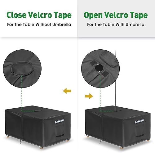 Vista 23 de Funda rectangular para mesa de patio con agujero para paraguas, 108 pulgadas de largo x 82 pulgadas de ancho x 23 pulgadas de alto