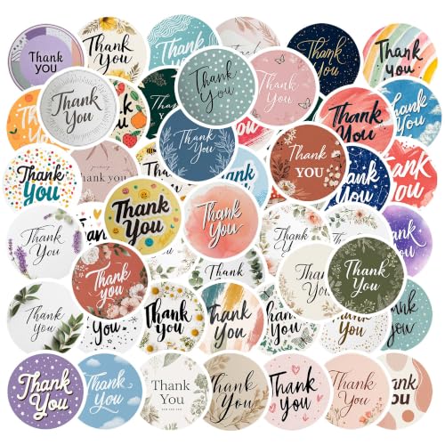 Image of Thank You Vinyl Waterproof Stickers Pack of 48 for Gift Wrapping, Small Business Packaging, Envelopes, Parcel Seals, Handmade Products & Favors | Floral Aesthetic Decorative Thank You Label Pack