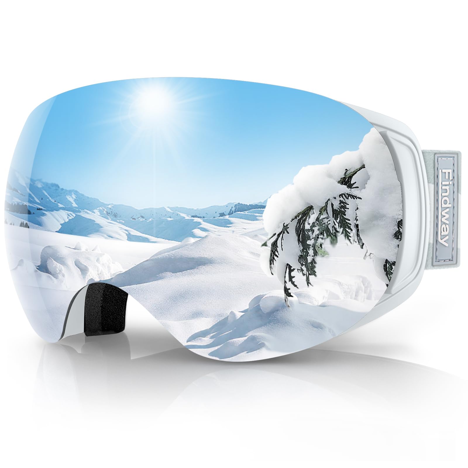 Findway Magnetic Ski Goggles, Women's Men's OTG Ski Goggles for Snowboarding and Skiing, Anti-fog, Anti-UV 400, Silver Interchangeable Spherical Lens