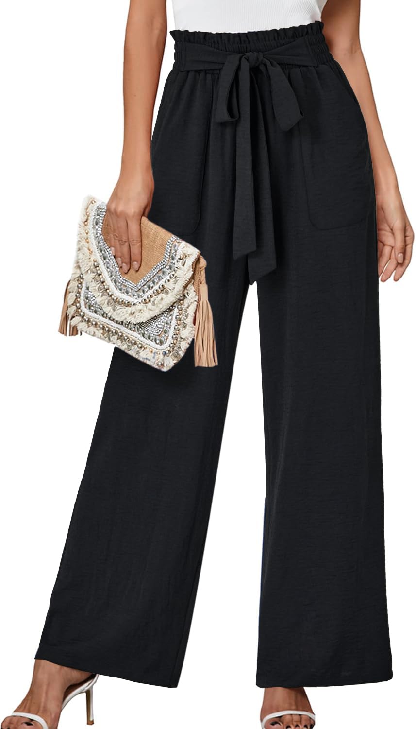 OPOIPIN Womens Casual High Waist Tie Knot Front Straight Leg Pants Long Trousers with Pockets