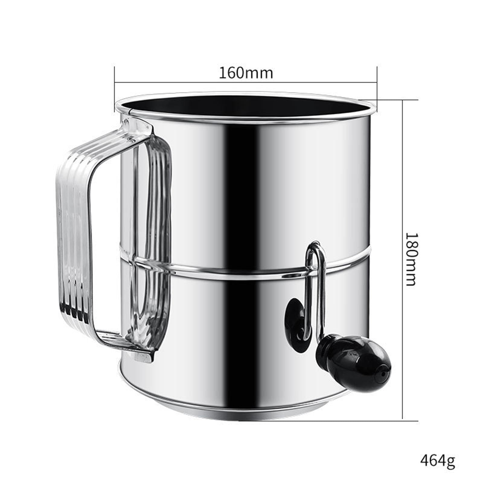 Amagogo Mehlsieb mit Handkurbel Edelstahl Feines Mehlsieb Zum Sieben Und Belüften von Backzutaten Gleichmäßige Ergebnisse Beim Backen für Hausgebrauch, 8 Tassen