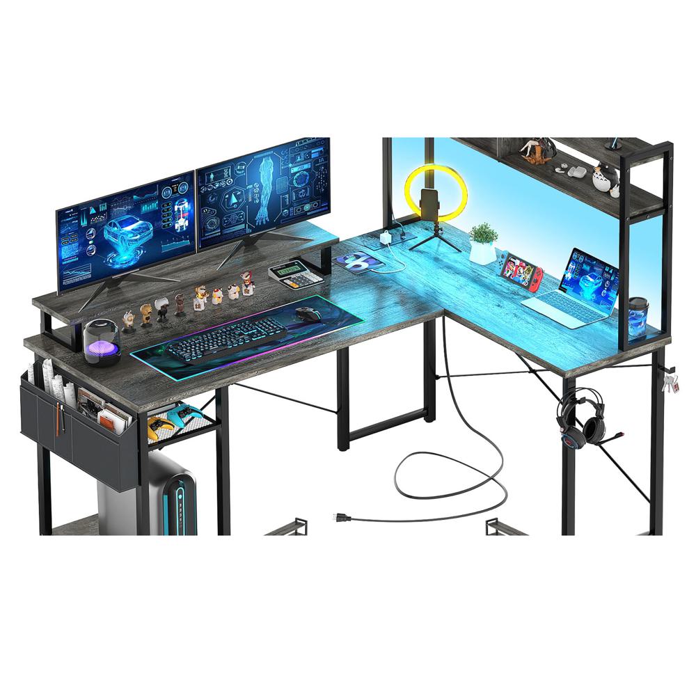Amazon.com: Aheaplus Small L Shaped Gaming Desk with LED Lights