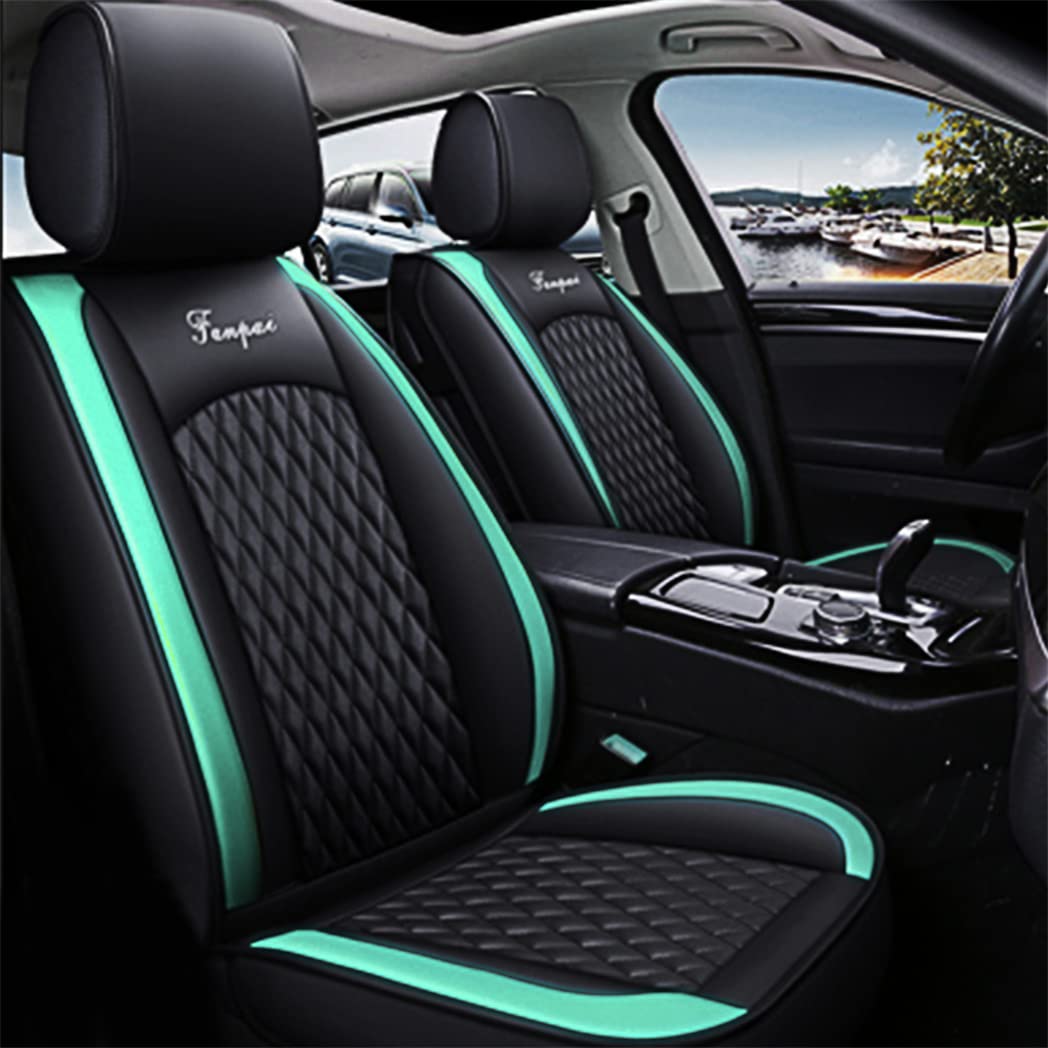 Awotzon Car Seat Cover Universal Fit For Most Cars, SUV, Sedans and Pick-up Trucks, 5 Seats All Weather Use Vehicle Leather Seat Cover, Standard ct0008 Black Green