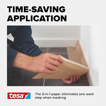 tesa Easy Cover Universal Paper - 2in1 Painter's Masking Paper with self-Adhesive Masking Tape for Painting and renovations - 20 m x 15 cm