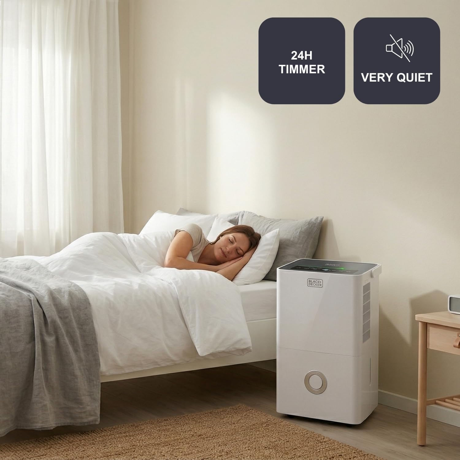 BLACK+DECKER - Deumidificatore e purificatore d'aria BXDH20E + 20 L/giorno | HEPA13 | Asciugatura biancheria | 2 velocità | 400W | Serbatoio 4 L | Programmabile 24h | Ruote | 40 m² | Bianco