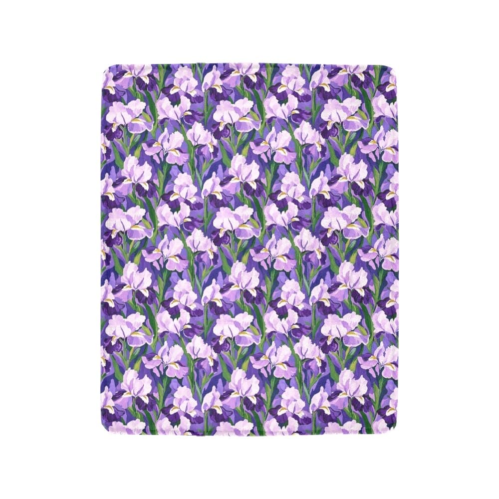 Jeté de canapé fleurs d'iris violet tissage doux de qualité