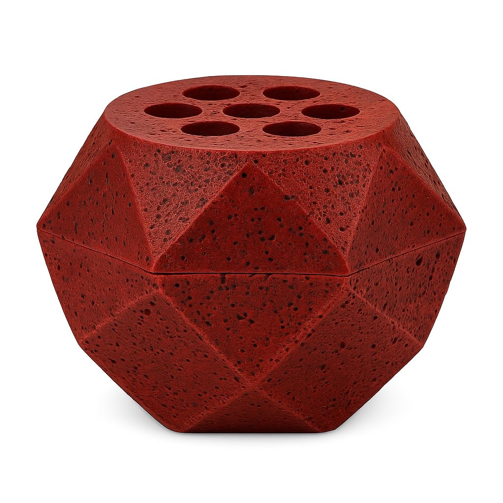 Resin Bakhoor Burner 9×9cm with Heat-Safe Metal Chamber for Bakhoor, Charcoal & Incense Cones | Geometric Vent-Lid Design | Home Fragrance & Aromatherapy Holder (Maroon)