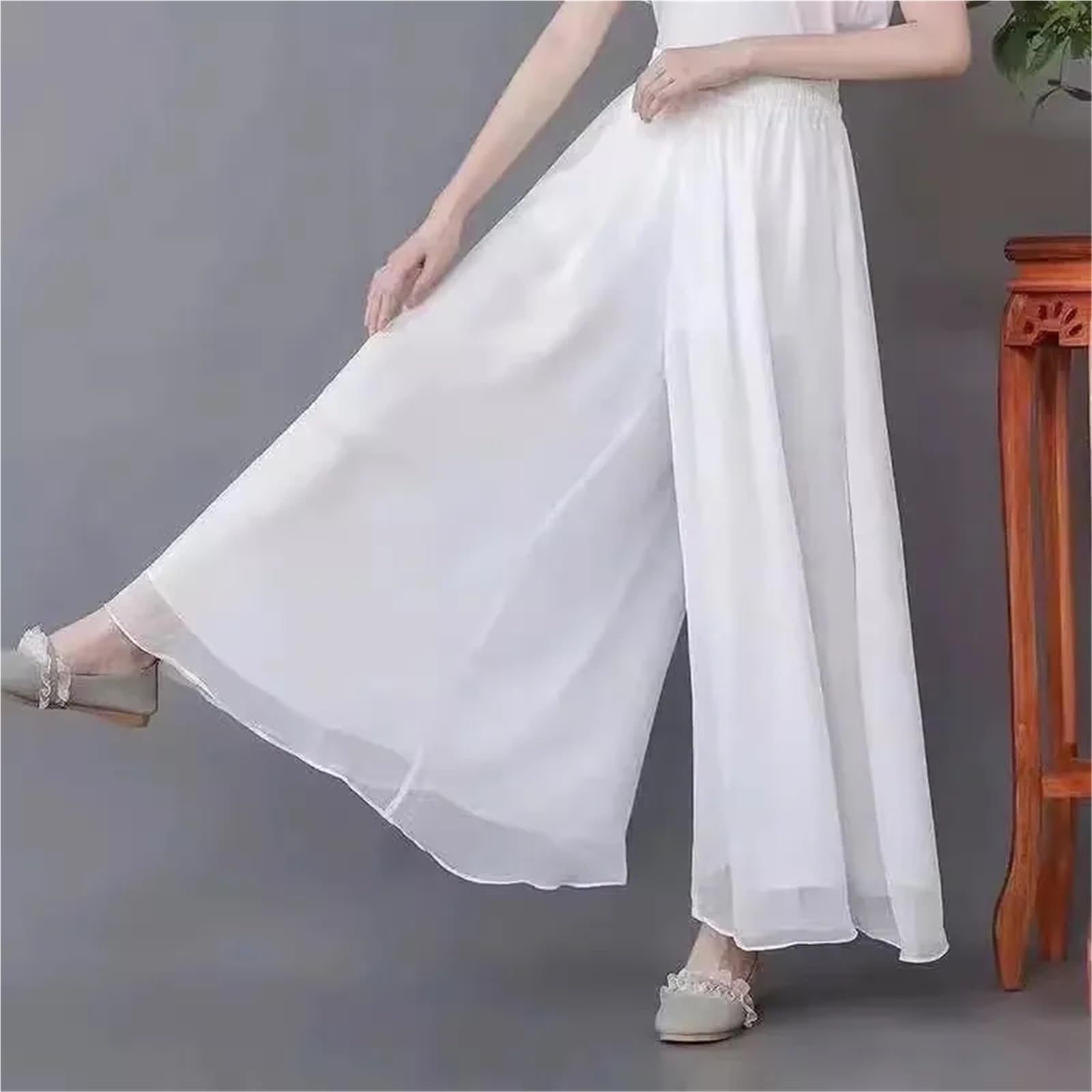 Pantalones de Entrenamiento de Danza Pantalones De Pierna Ancha De Gasa For Mujer, Pantalones De Yoga, Pantalones De Bailarina, Ropa De Práctica De Baile De Dos Capas, Pantalones De Baile Sueltos(Blac