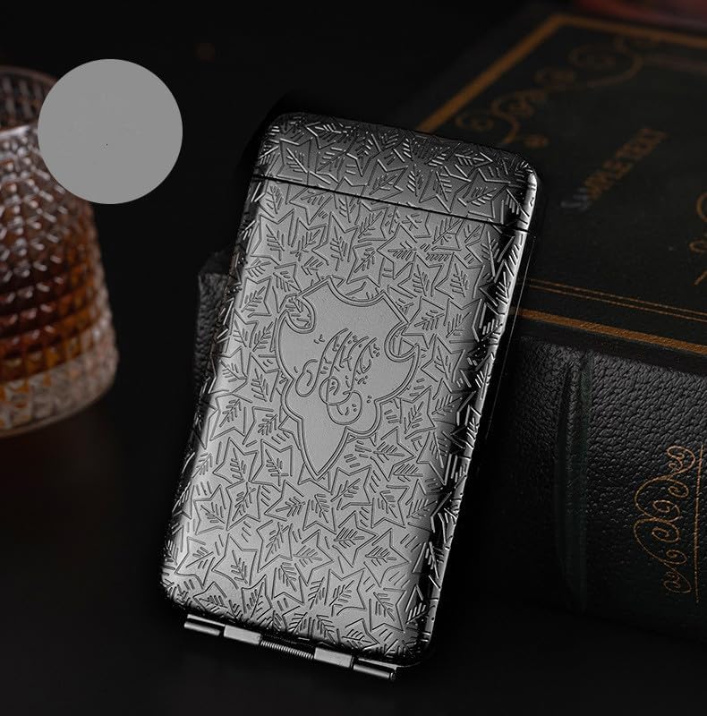 Image of Retro Metal Cigarette Case, 20 Cigarettes Storage Box, Peaky Blinders Design (Black Slim)