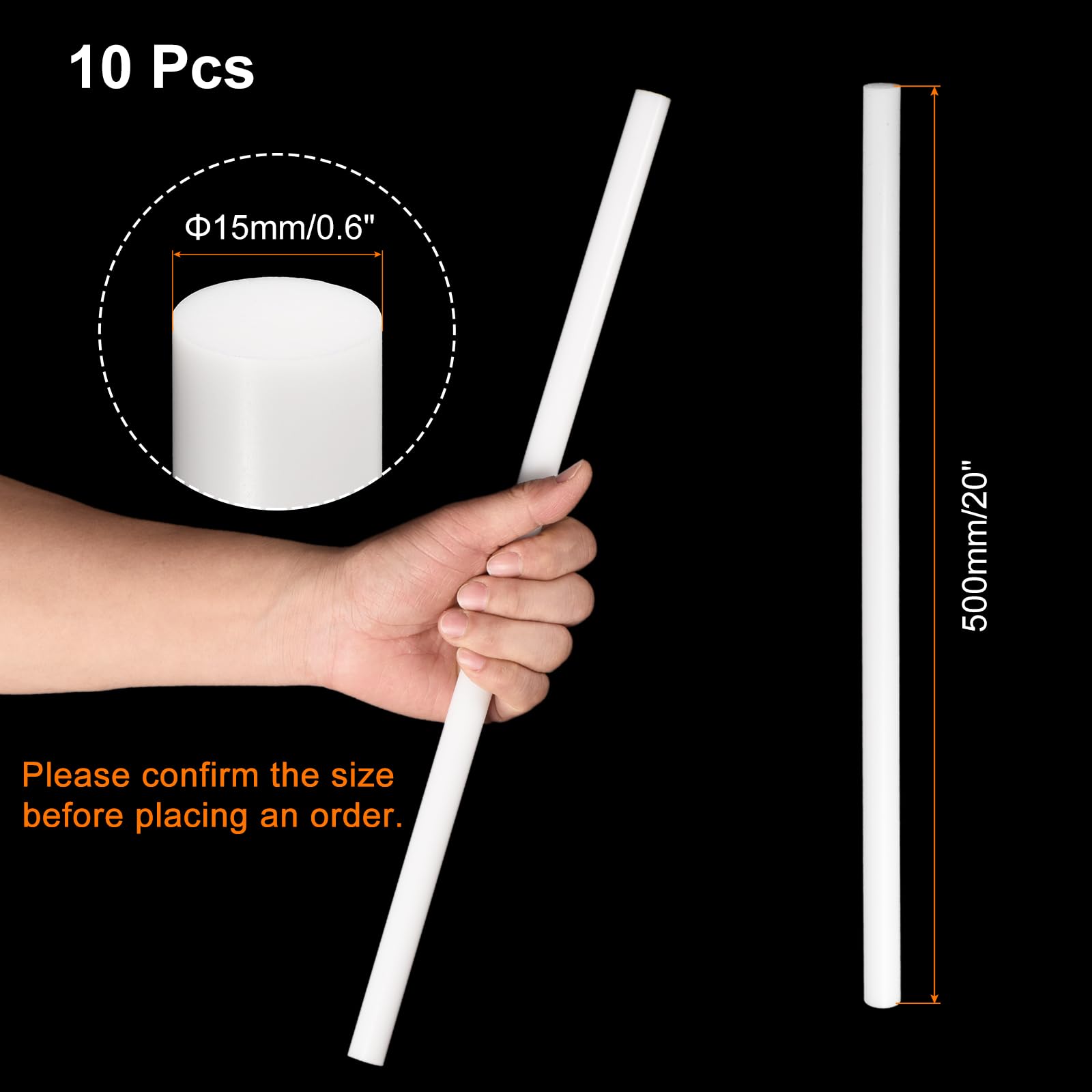QUARKZMAN 10 Pcs Tiges En Plastique Blanc 15 x 500mm ABS Styrene Bâton Rond