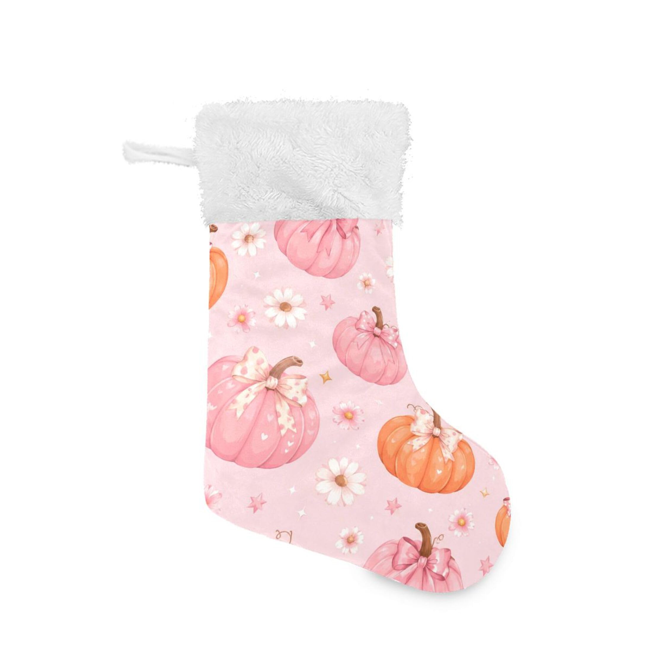 Fuauuyl Pumpkins Christmas Stocking 18 In Xmas Hanging Stocking with Plush Cuff for Family Holiday Party Fireplace Decorations, 2 Pack