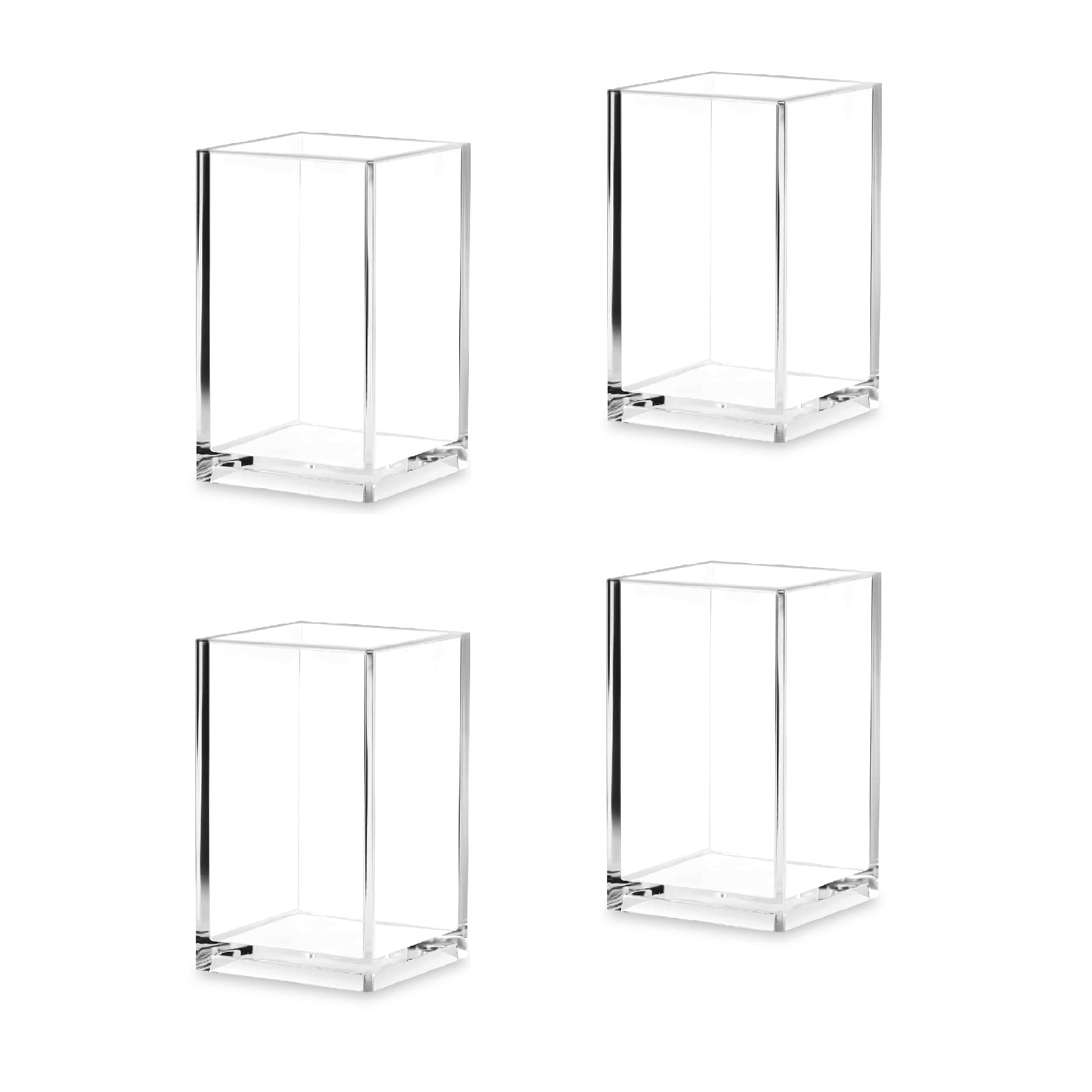 Acrylic Pen Pencil Holder (4 pcs) - حامل أقلام أكريليك، حامل فرش مكياج، منظم مكتب - Desk Organizers - Clear Pen Holder for Desk, Office Work Table - 4-Pieces, 2.6x2.6x4"