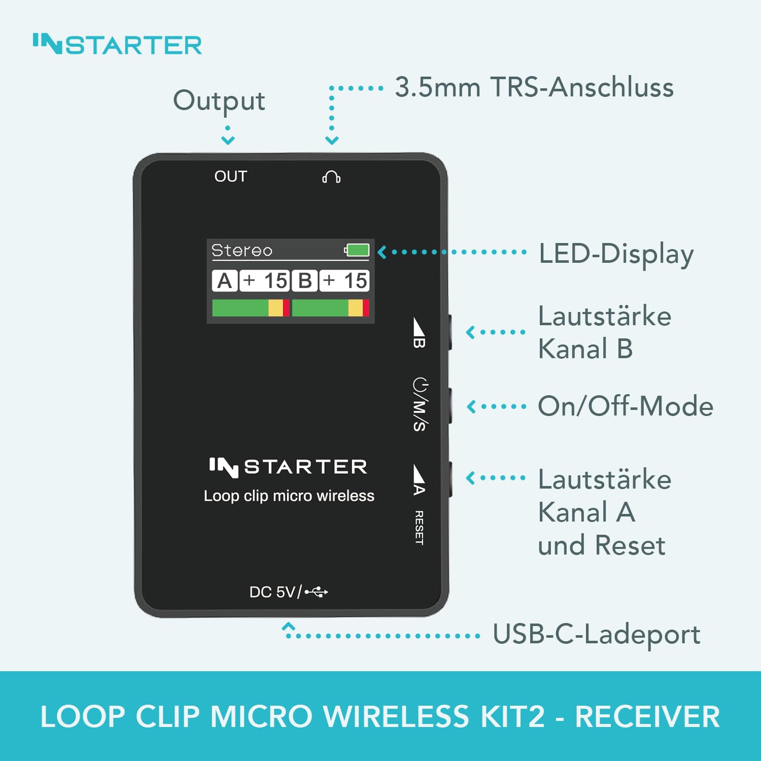 Kit Microfono Lavalier Wireless per Smartphone, Tablet e PC con Trasmettitore, Ricevitore, USB-C e Jack 3,5 mm