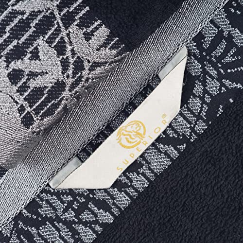 Superior Embroidered Towel Collection, Floral And Geometric Assorted 6-Piece Cotton Towel Set, 30" X 54", 16" X 30", 13" X 13", Black #TOP3