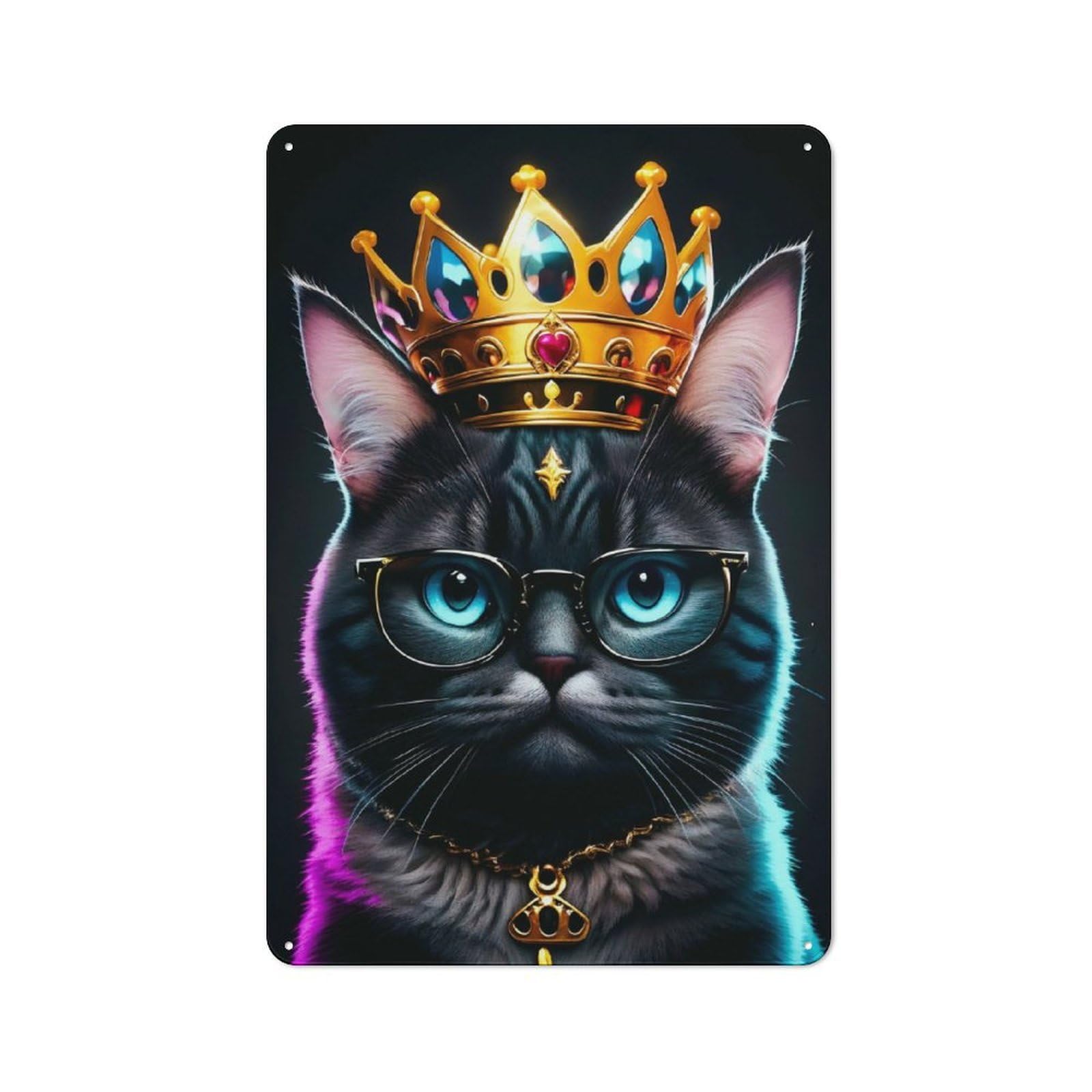 Junmoney King Black Cat Neon Industrial Decorative Metal Plaque 30X20cm, Studio Wall Art For Flat, Bar, Studio Or Gallery Wall