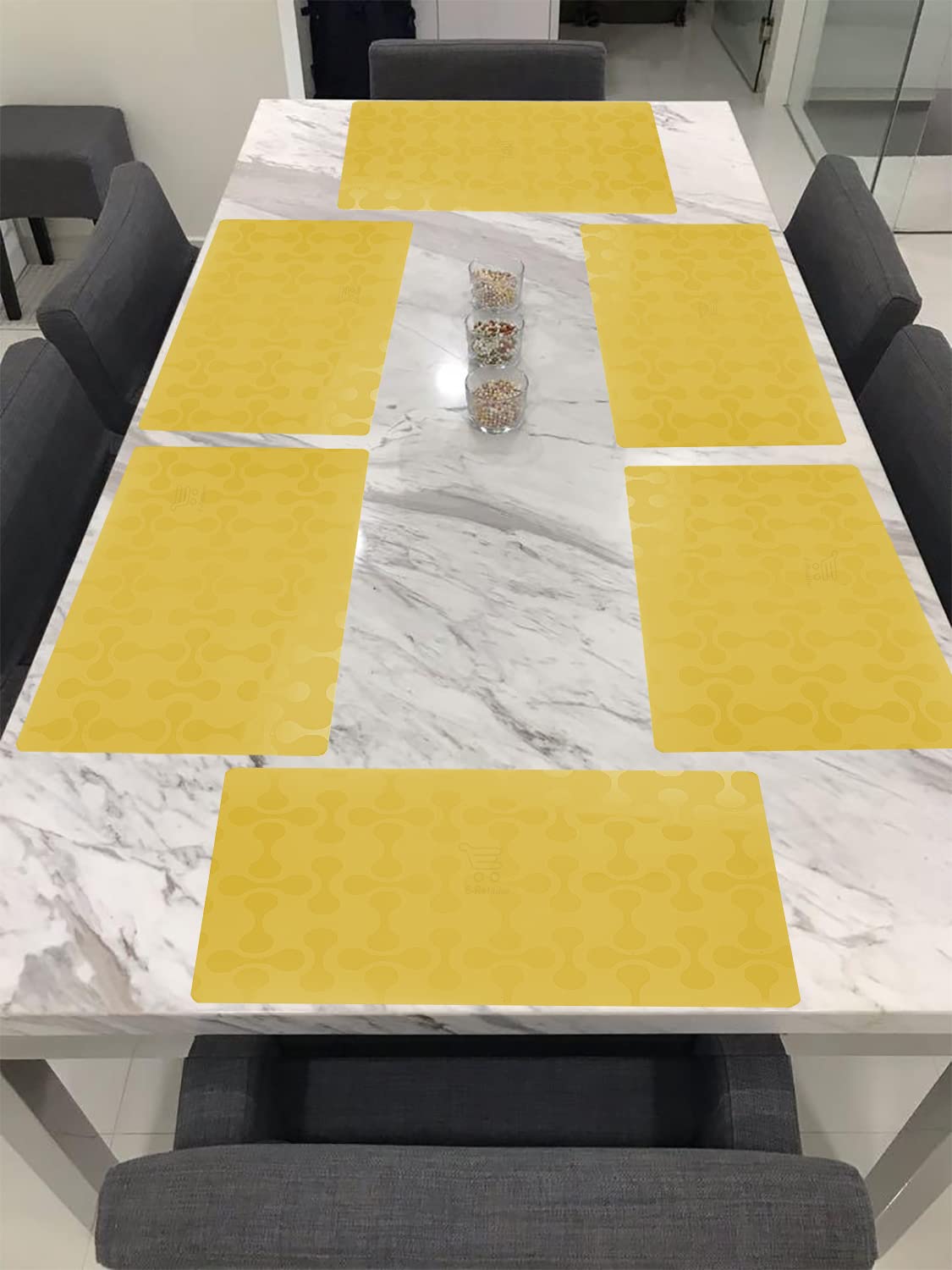 PVC Waterproof Multipurpose Table Mats/Placemats for Dining Table Set of 6 Pcs (Color-Printed Yellow, Size-17.5X11.5 Inches)-image-30