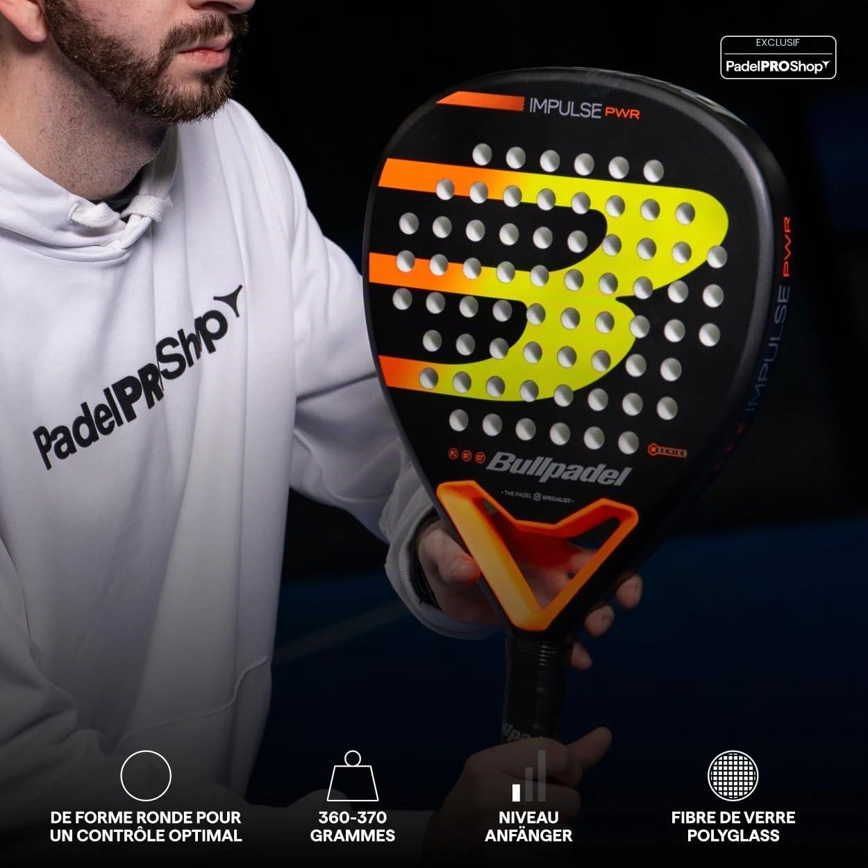 Raquette Bullpadel Impulse PWR 2026 (Exclusivité PadelPROShop) - Raquette de Padel puissante, Forme Diamant et équilibre élevé - Noyau SoftEva et Fibre de Verre