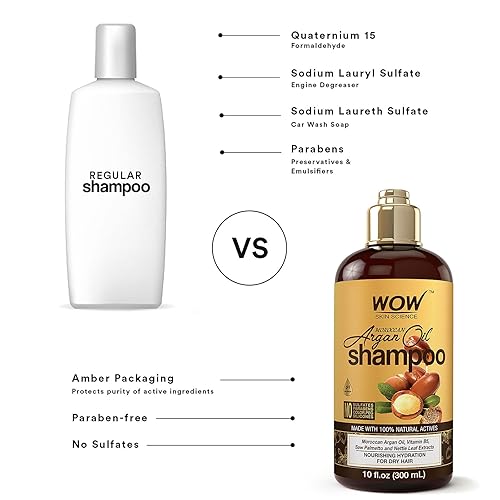 Miniatura 4 de WOW Skin Science Champú marroquí de aceite de argán, sin sulfatos e hidratante para cabello seco dañado para mujeres y hombres, 10.1 onzas líquidas