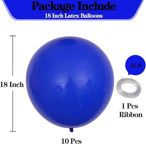 Miniatura 4 de KALOR Globos de color azul Klein de 18 pulgadas, 10 globos de látex mate azul oscuro globos redondos grandes para bodas, baby shower, fiestas de