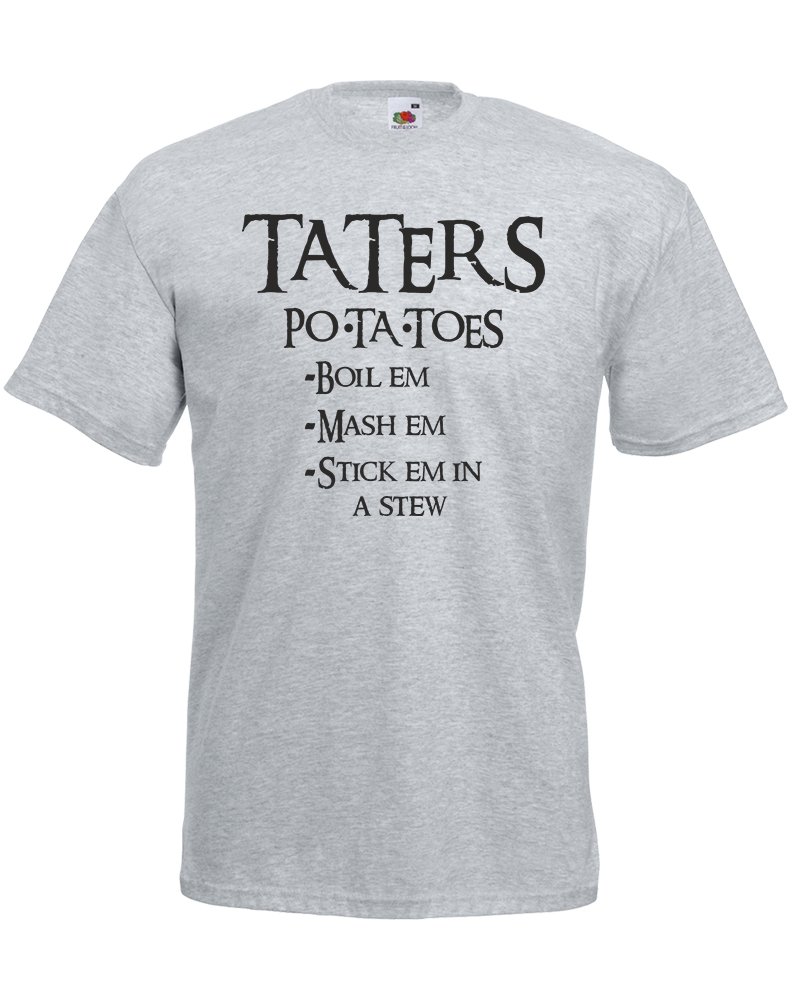 Brand88 Men's Heather Grey/Black Taters, Printed T-Shirt - M