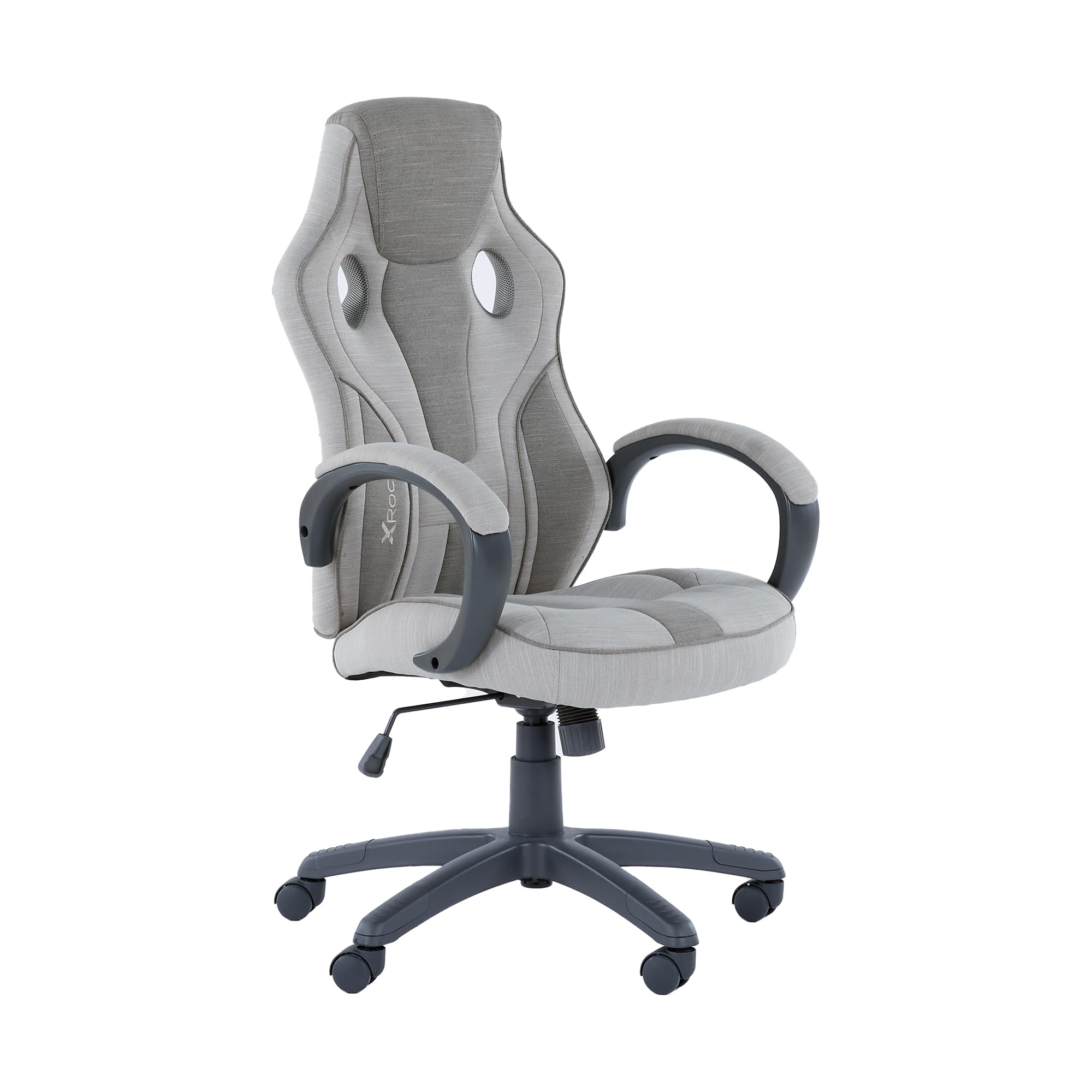 X-Rocker Maverick Mid Back Racing Gaming Chair for Kids & Teens - Padded Armrests, Lumbar Support, Height Adjustable, Durable Soft Fabric - Natural/Taupe