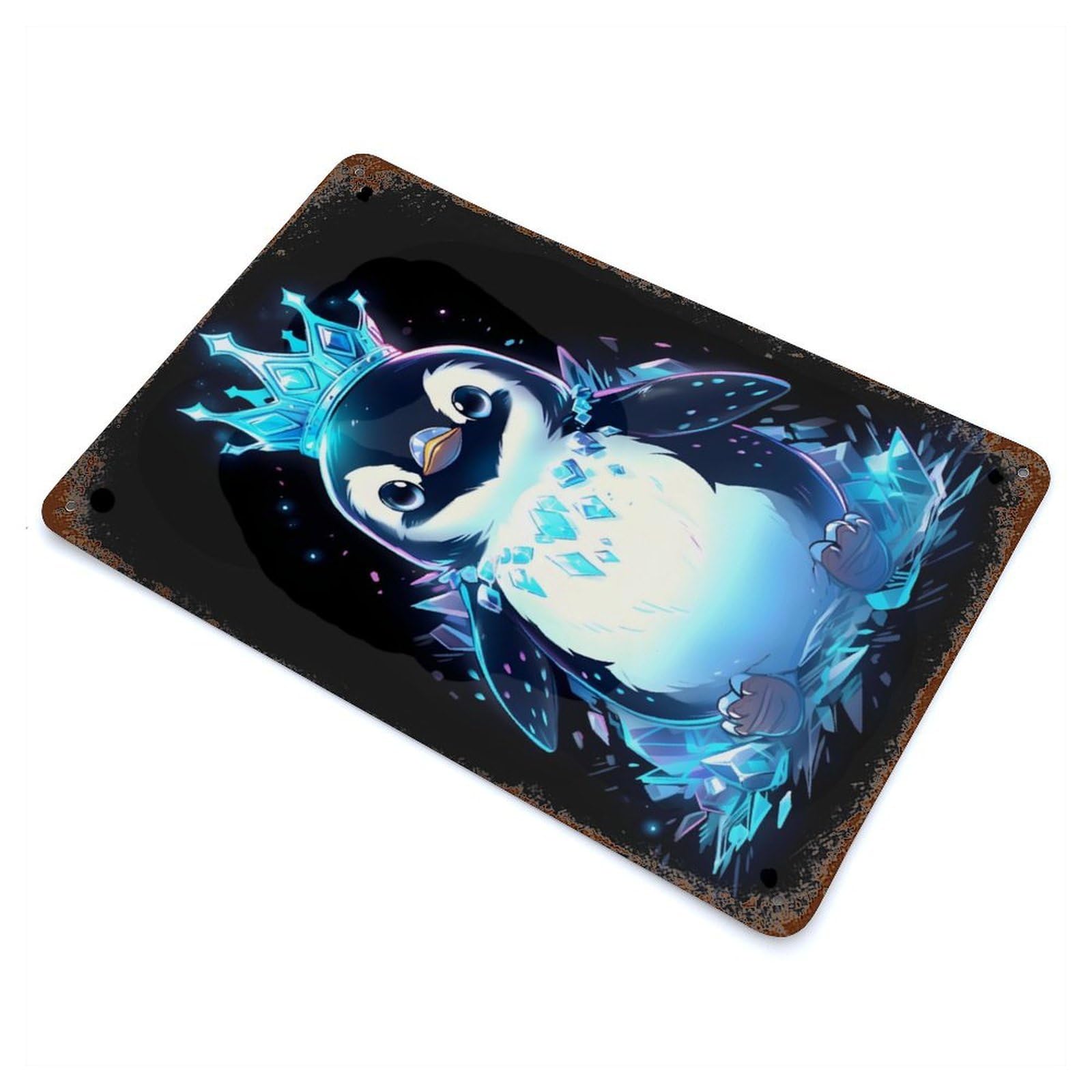 Decorative Tin Sign with Ice Penguin King Design 11.8"x7.9", for Basement, Hobby Room And Garage Decor, Rustic Home Decor