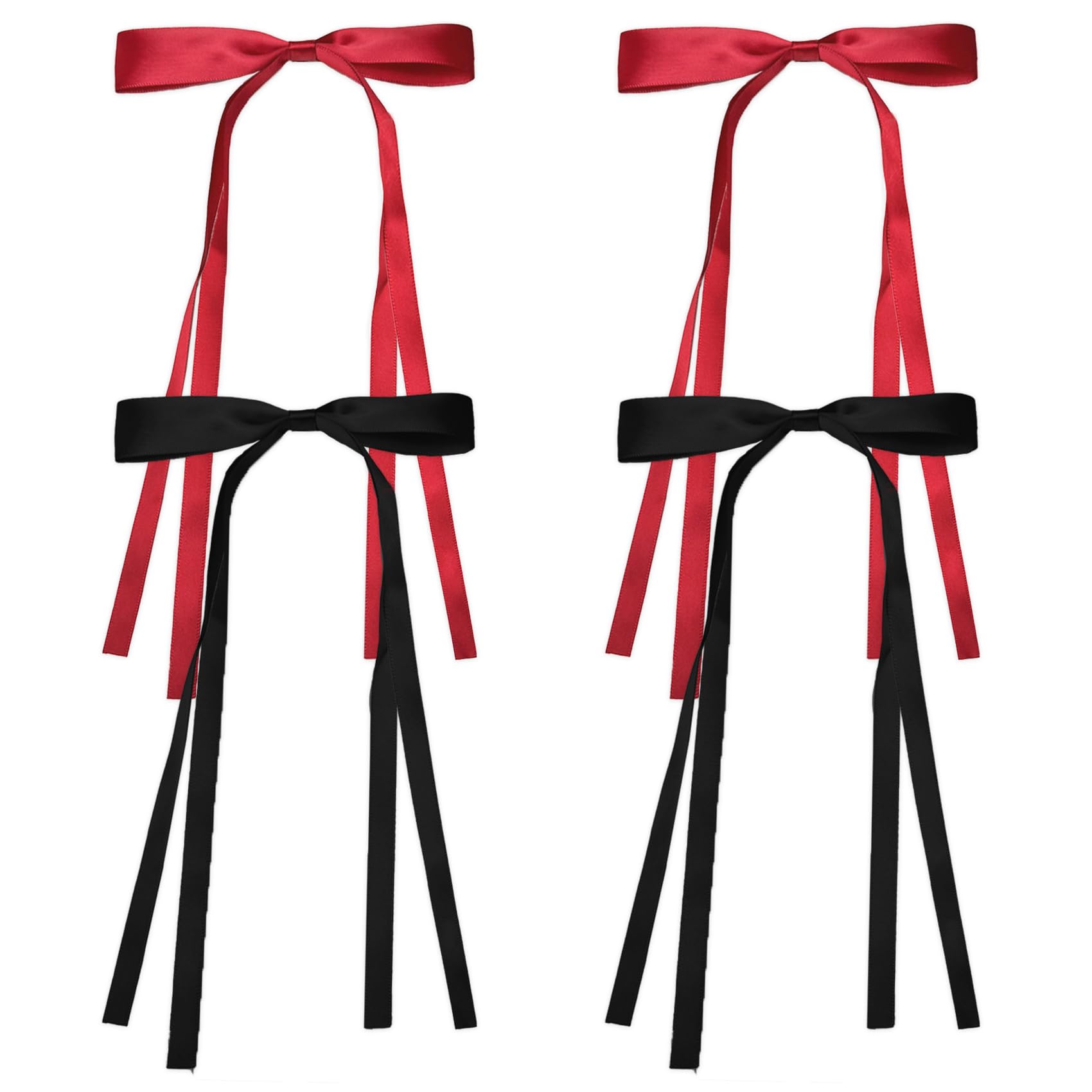 LAOTIDui Hair Bows for Women, 4 Pcs, Red Black, Satin, Metal, Retro, 6.1 inches long x 9 inches high, Unisex, Women, Girls, Various Occasions