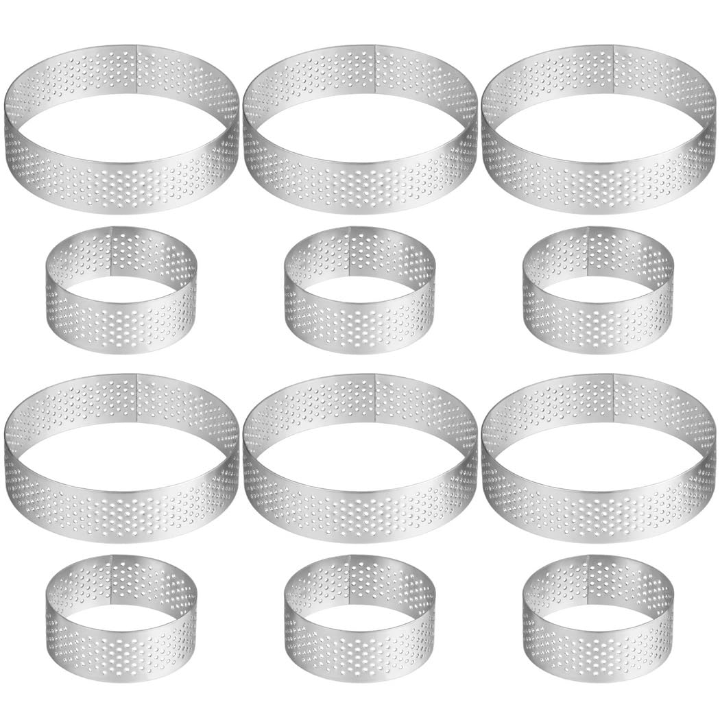Lot de 12 anneaux à tarte perforés en acier inoxydable de 1,97 et 3,15 mm