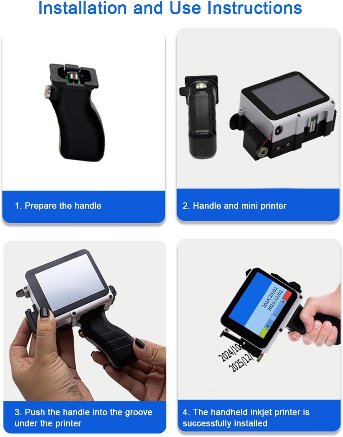 Handle installation steps for the Focket Handheld Inkjet Printer