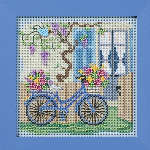 Image of Mill Hill Blue Bicycle Beaded Counted Cross Stitch Kit Buttons & Beads 2024 Spring Series MH142414