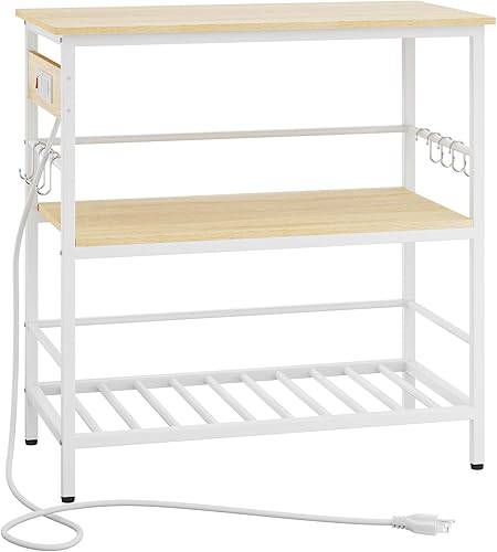 Miniatura 8 de IBUYKE Isla de cocina con almacenamiento, estante para panaderos con toma de corriente, soporte para microondas con encimera grande, carrito de