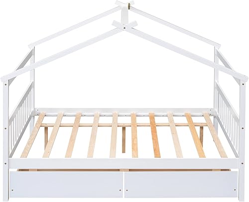 Miniatura 248 de Merax Cama de madera de tamaño individual con dos cajones, marco de cama de madera con techo para niños, adolescentes, niños o niñas, gris
