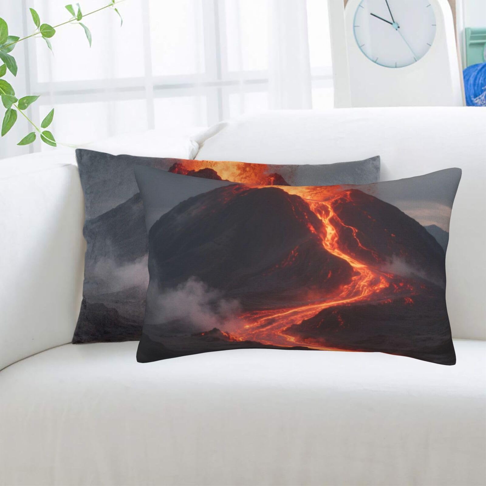 2 Pack Standard Pillowcases Sets, Ultra Soft Comfort Microfiber Plush Pillow Cases Volcano Decorative Throw Pillow Cover with Hidden Zipper for Bedroom, Sofa, Couch,16"X24"