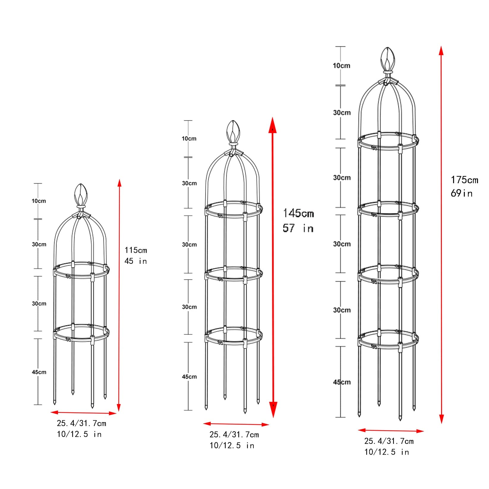 Obélisque Arceau Arche de Jardin,Tuteur Tomates Pieu de Jardin Tuteurs pour Plantes Support tuteur métal Colonne rosiers aux intempéries pour Support de Fleurs,de Légumes,Plantes,Jardinage et verger