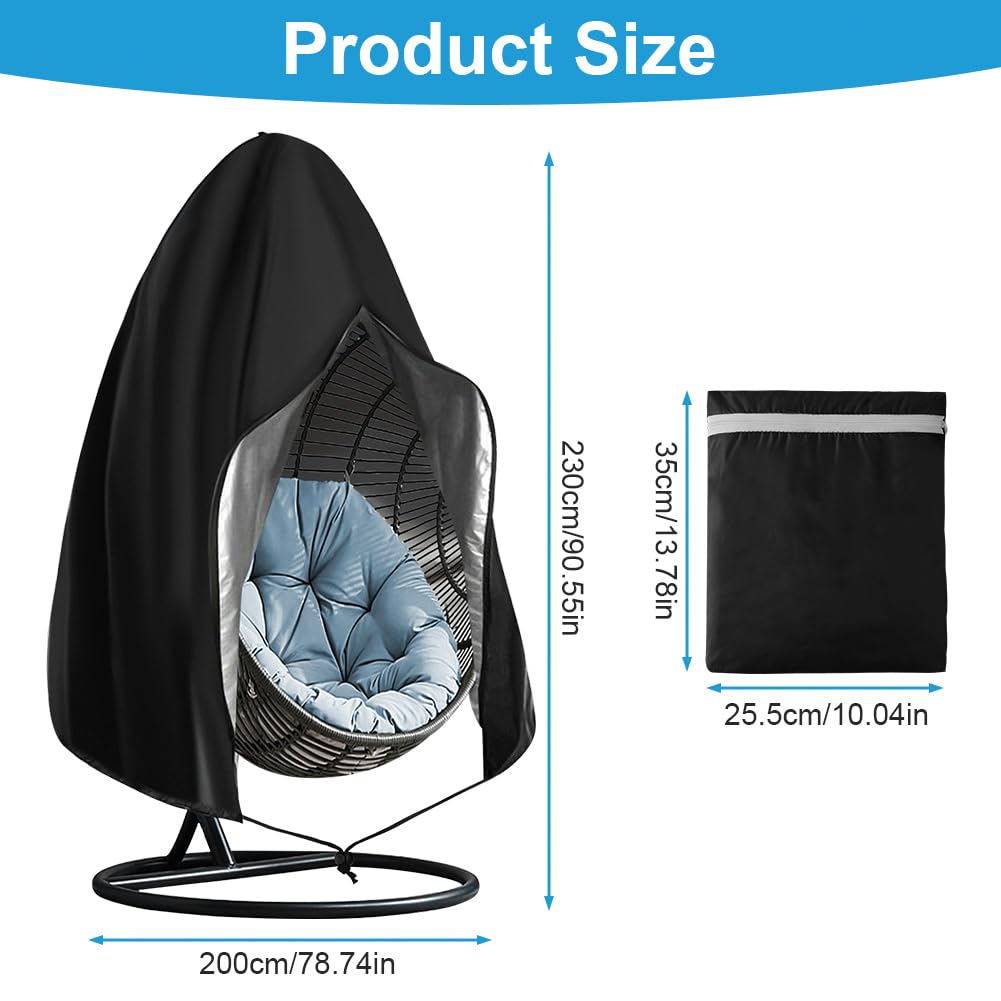 OFFCUP Hanging Egg Chair Cover, 230*200cm 210D Oxford Fabric Swing Chair Cover with Zipper - Image 2