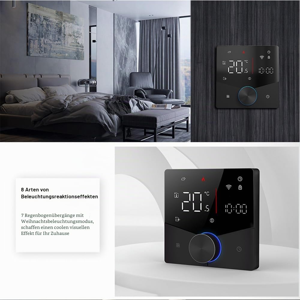 Decdeal WiFi Thermostat für Wasser Fußbodenheizung Und Gas Boiler Steuerung,kompatibel Alexa, Google Home Und Smart Life-App Fernbedienung,mit Drehknopfsteuerung Raumthermostat,2.4GH-WLAN 3A(schwarz)