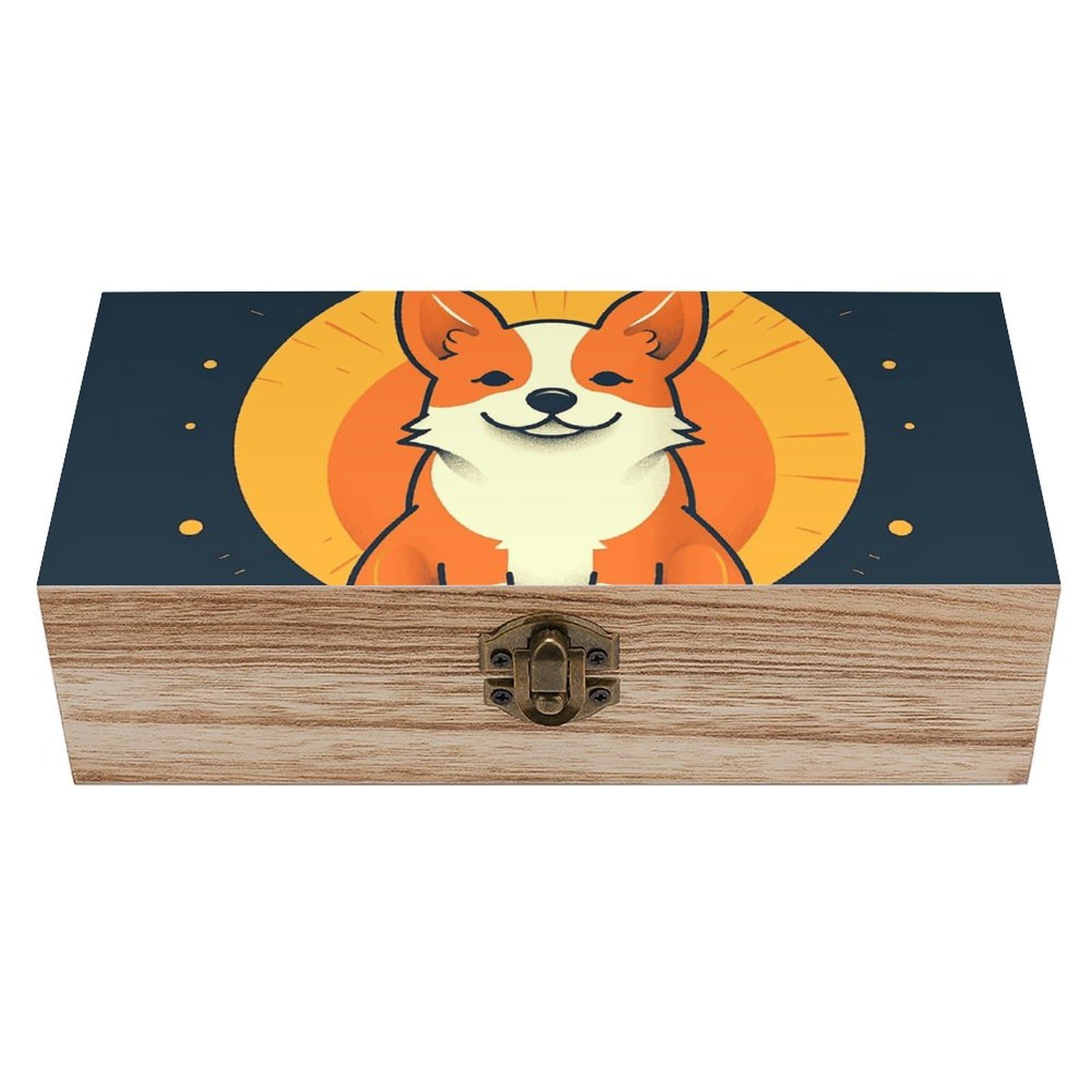 Playful Corgi Wooden Storage Box Exquisite Durable Wood Gift Case Sturdy Vintage Jewelry Wooden Chest for Art Hobbies Storage Keepsake Gift