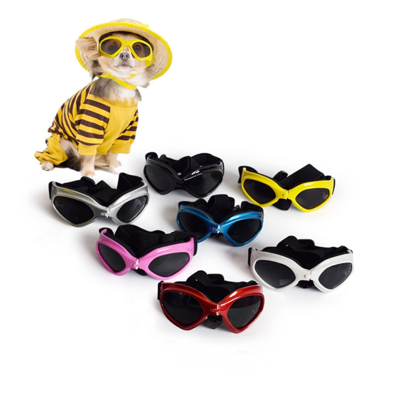 HAPINARY Pet Glasses Dog Cat Sunglasses Uv Protection Sturdy Frame Adjustable Straps Black