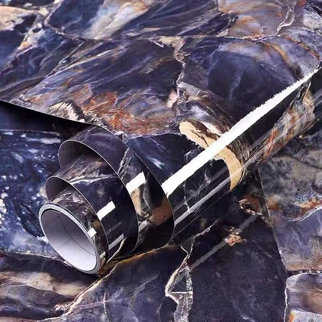 TJLMCORP 40x200CM Blue Gold Marble Wallpaper Marble Self-Adhesive Wallpaper Marble Easily Removable Countertops Wallpaper